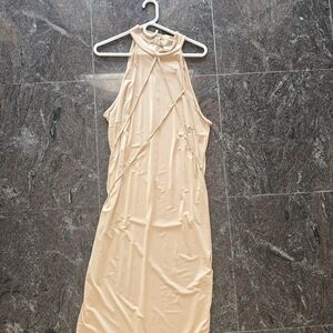 Sleeveless High-Neck Women's Dress in Light Peach